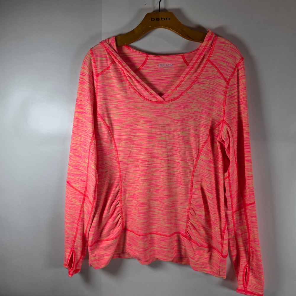 Kirkland Signature Womens Pink Space Dye Active Hoodie V-Neck Thumbhole Large‎